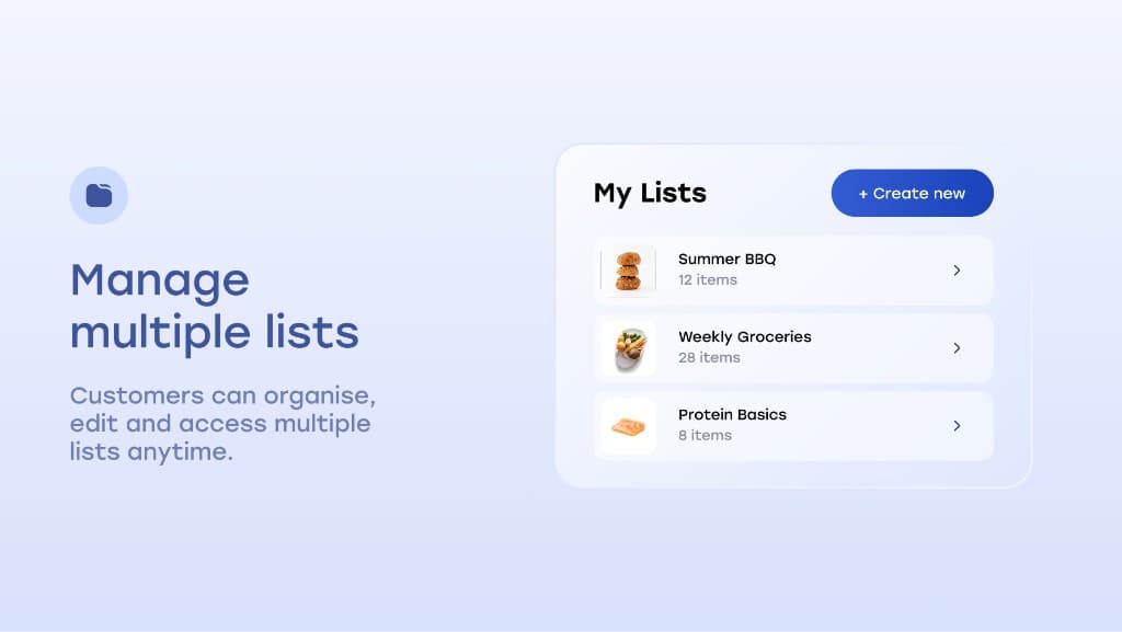 OrderLoop My Lists screen with multiple reorder lists