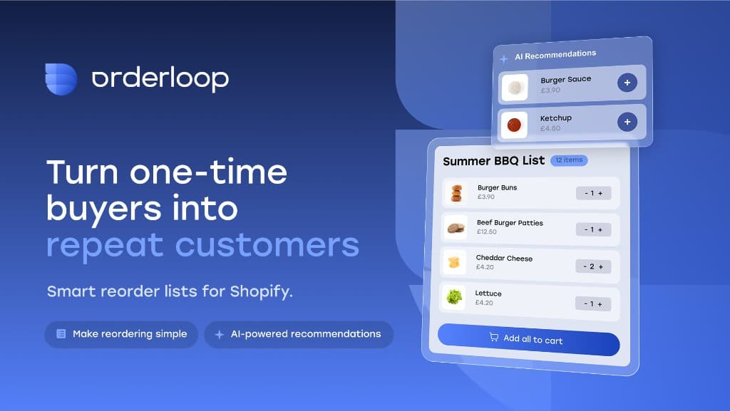 OrderLoop app showing a reorder list and add all to cart
