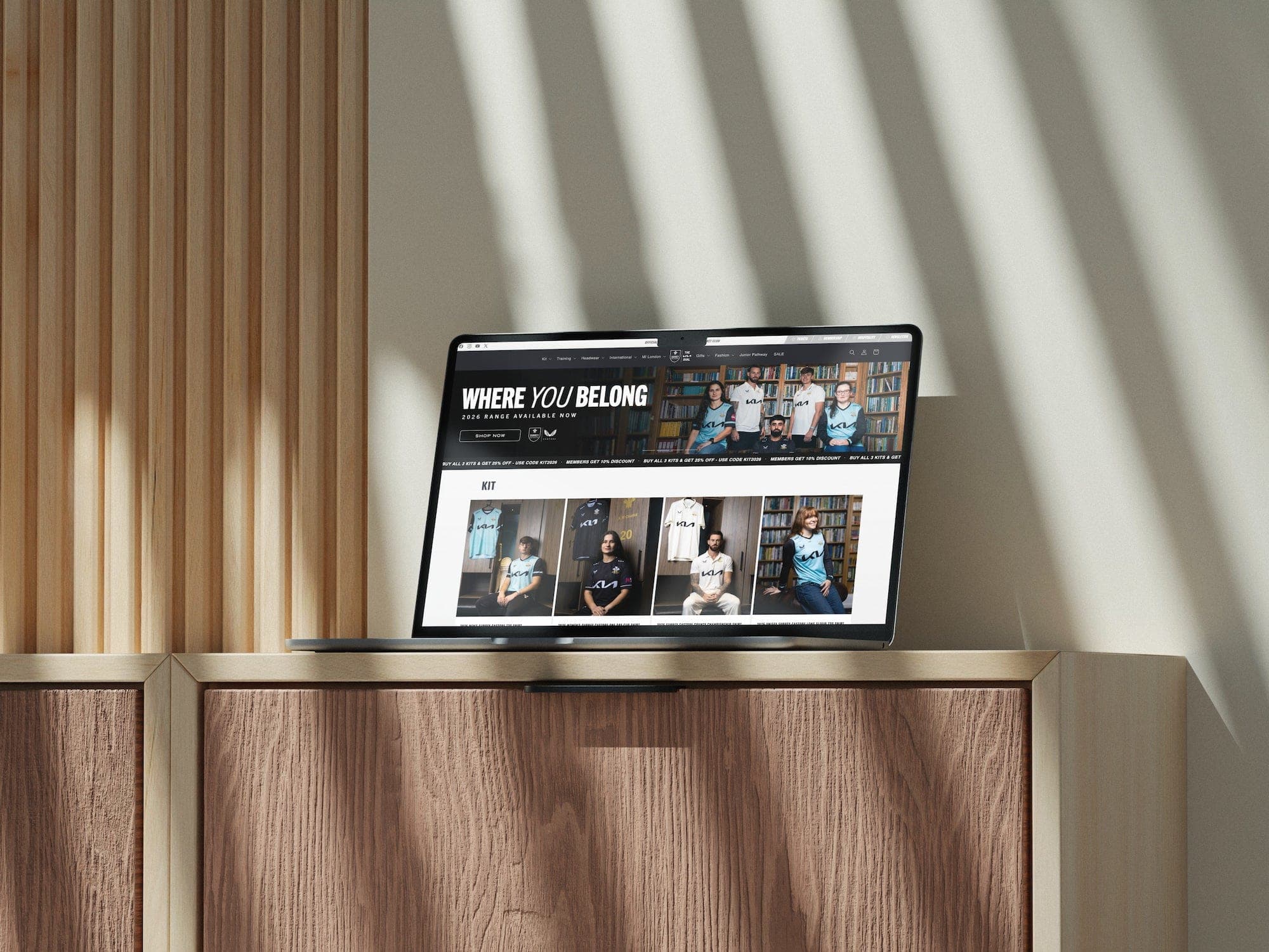 Surrey Cricket Club Shopify storefront on laptop