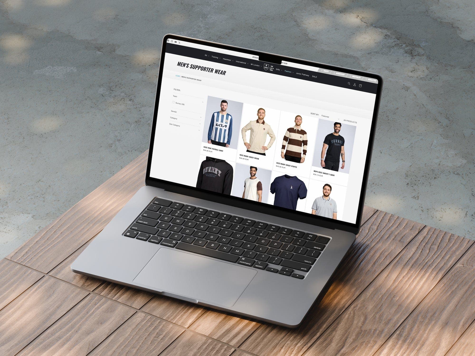 Surrey Cricket Club product browsing on laptop