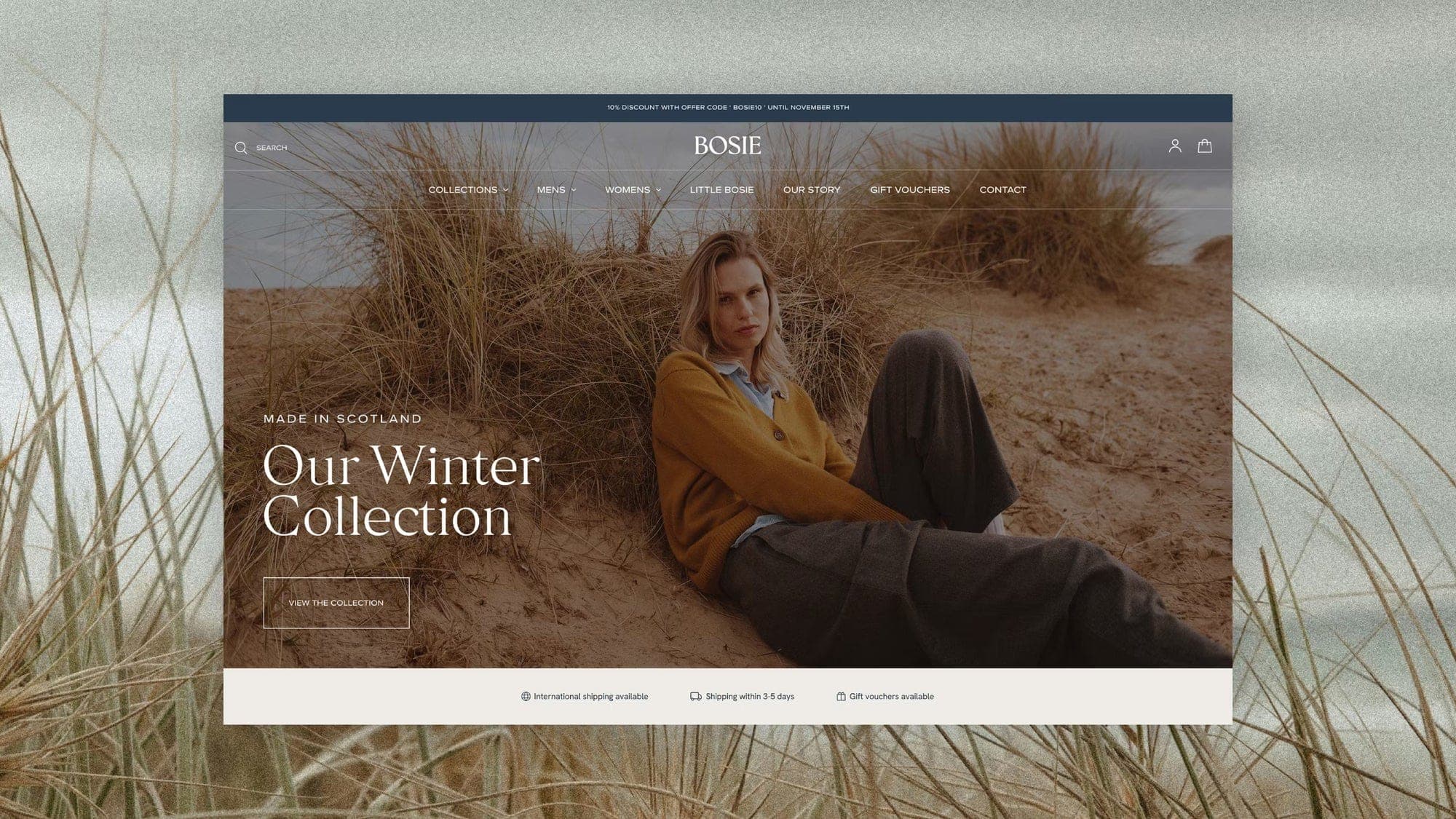 Bosie Shopify storefront after migrating from Wix